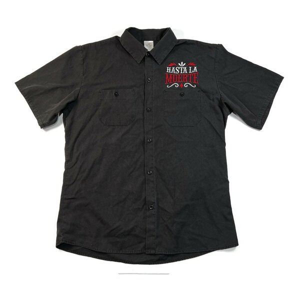 Spirit Halloween Hasta La Muerte Mens Large Black Short Sleeve Button Shirt‎ - Picture 4 of 4